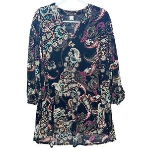 NorthStyle Black Paisley Print Tunic Top Roll Tab Sleeve Women's XXXL  USA 3X‎